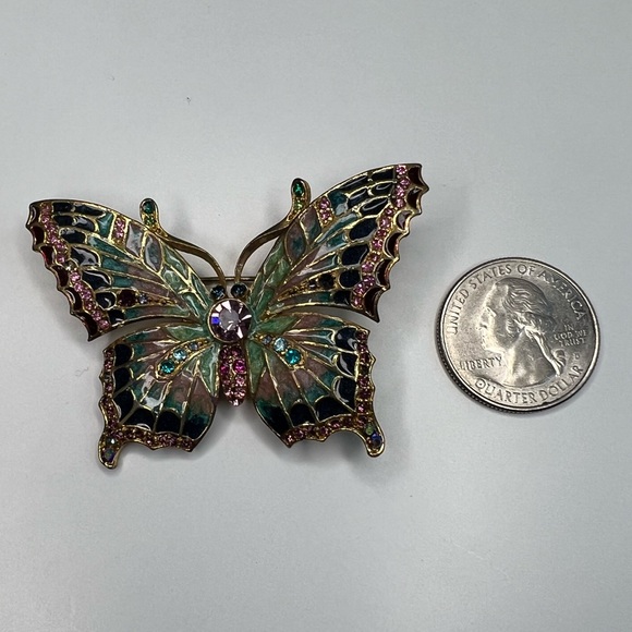 Gorgeous Multicolored Enamel Rhinestone Butterfly Brooch - Picture 9 of 14